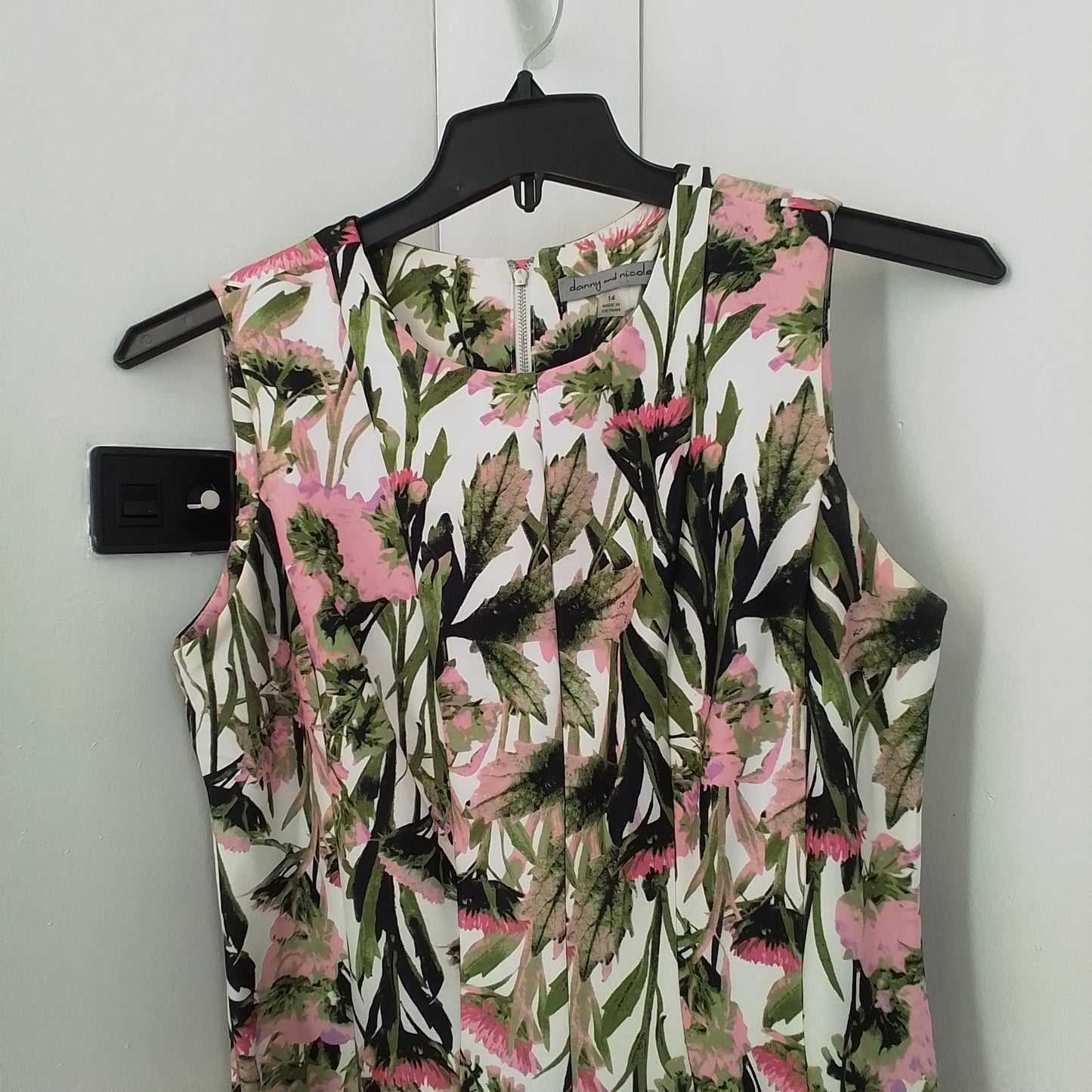 Women's Polyester Dress - Size 14 - White, Pink, Black, Green, Floral