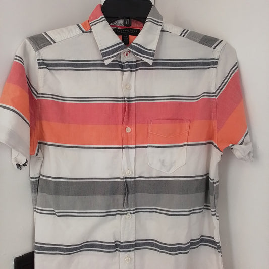 Aéropostale Men's Petite Orange Grey Striped Cotton Button Up Shirt - Size S