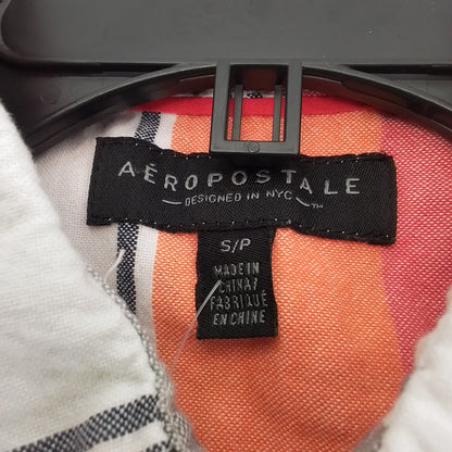 Aéropostale Men's Petite Orange Grey Striped Cotton Button Up Shirt - Size S