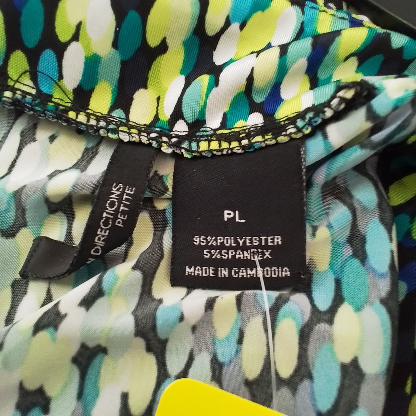 New Directions Women's Blouse, Large, Polyester, Yellow/Blue/Green