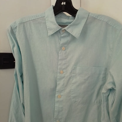 Men's Aqua Button Up Shirt - Size S, Cotton/Linen