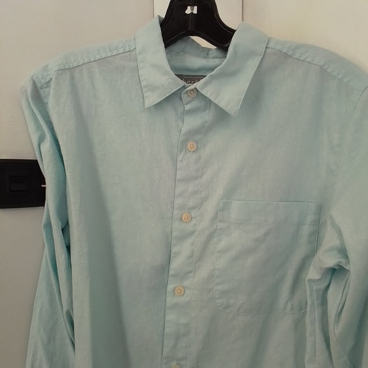 Men's Aqua Button Up Shirt - Size S, Cotton/Linen