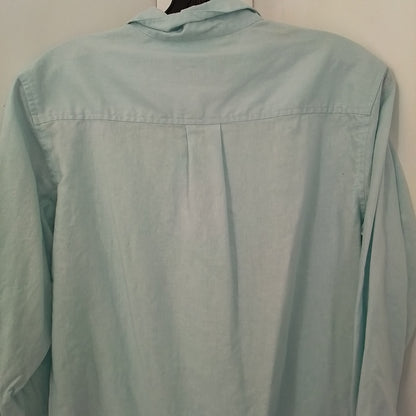 Men's Aqua Button Up Shirt - Size S, Cotton/Linen
