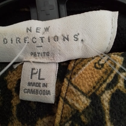 New Directions Womens Blouse L Black Yellow Polyester