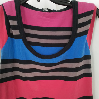 Women's French Connection Cotton Tank Top - Blue, Black, Red, and Pink Stripes (Size L)