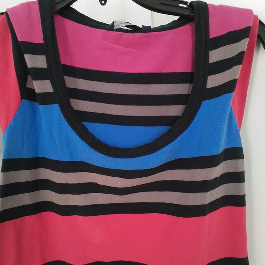 Women's French Connection Cotton Tank Top - Blue, Black, Red, and Pink Stripes (Size L)