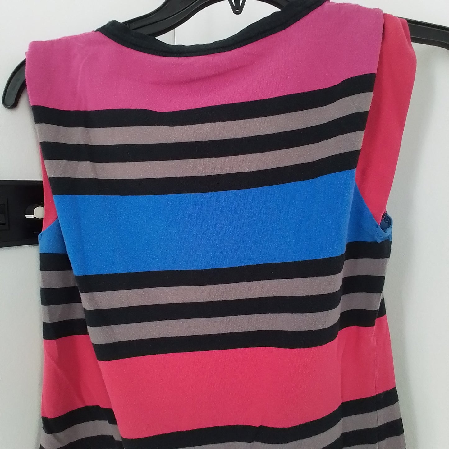 Women's French Connection Cotton Tank Top - Blue, Black, Red, and Pink Stripes (Size L)