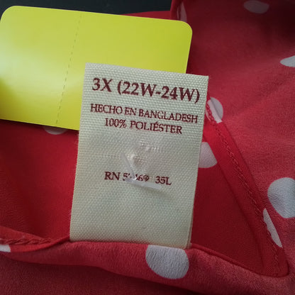 Faded Glory Women's Red & White Polka Dot Blouse, Polyester, 3x