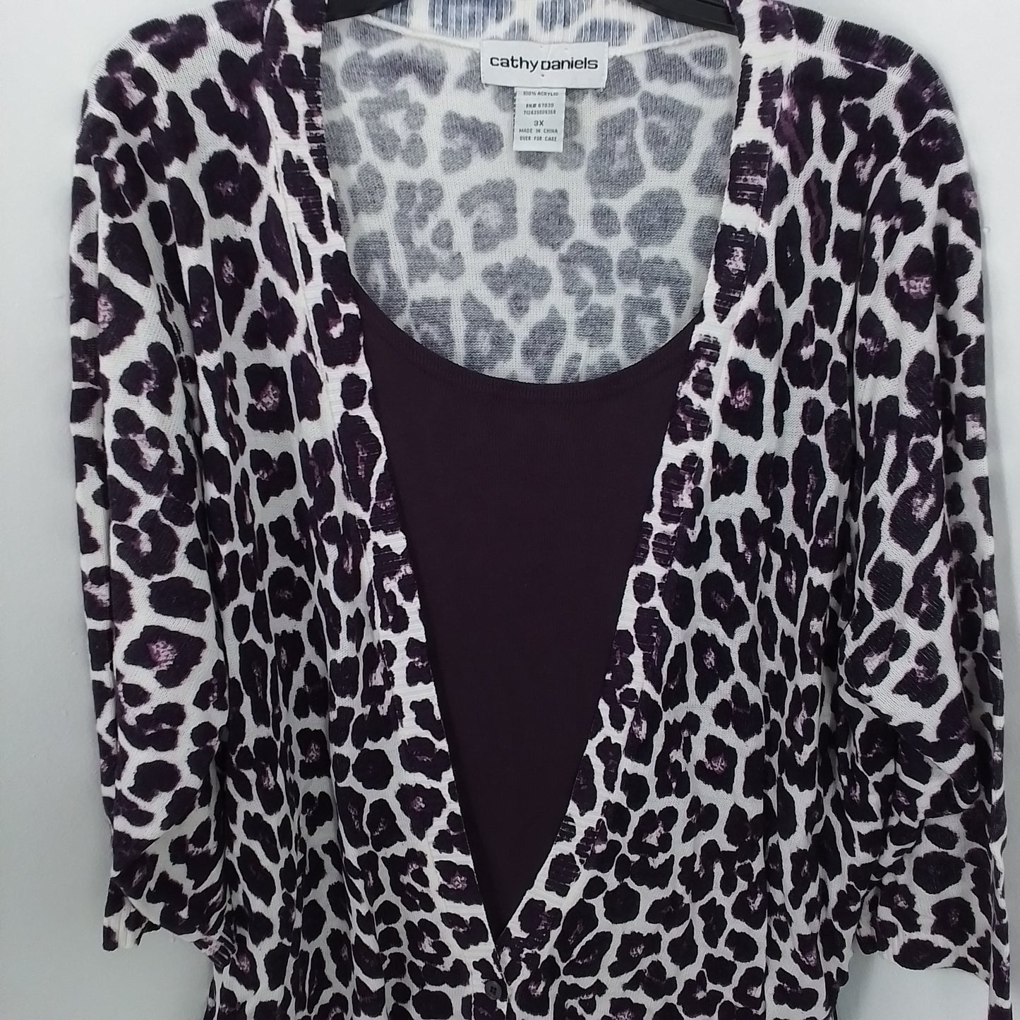 Women's Acrylic 1-piece attached Cardigan and Shirt - White, Purple (3x)