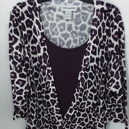 Women's Acrylic 1-piece attached Cardigan and Shirt - White, Purple (3x)