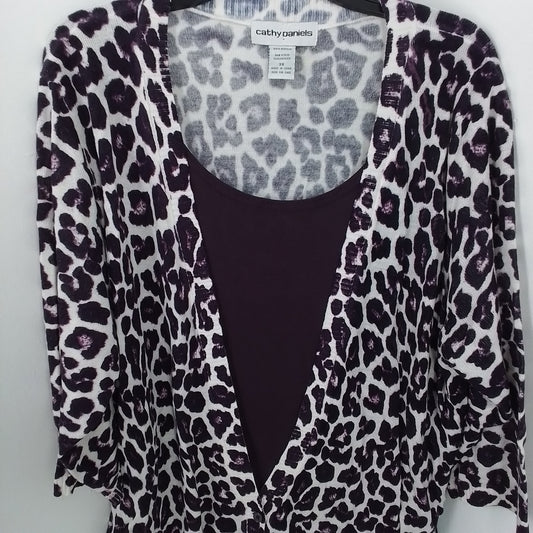 Women's Acrylic 1-piece attached Cardigan and Shirt - White, Purple (3x)