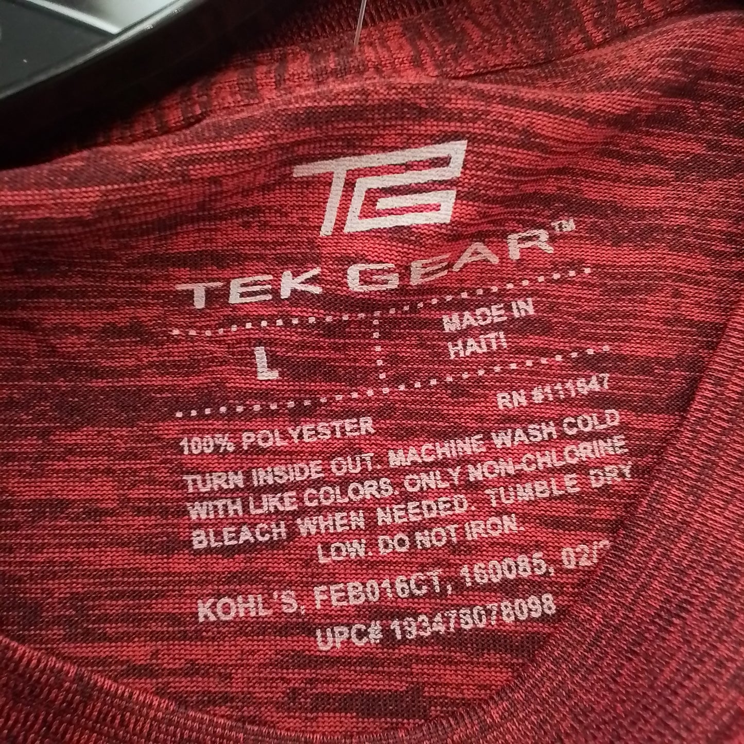Tek Gear Kids Red T-Shirt, Size L, Polyester
