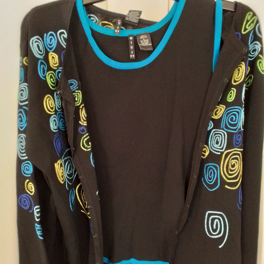Women's 2-pc Cardigan and Tank Sweater set- Size L - Aqua, Black, Green, Yellow - Rayon/Nylon
