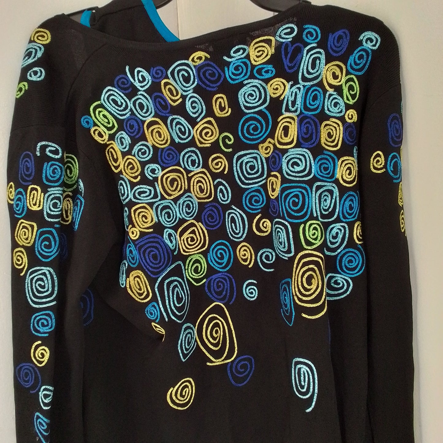 Women's 2-pc Cardigan and Tank Sweater set- Size L - Aqua, Black, Green, Yellow - Rayon/Nylon