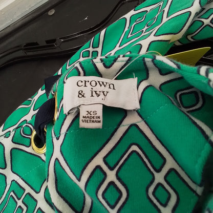 Crown & Ivy Women's Green/White Cotton Dress - XS