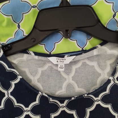 Crown & Ivy Womens Dress Blue/White XS Cotton