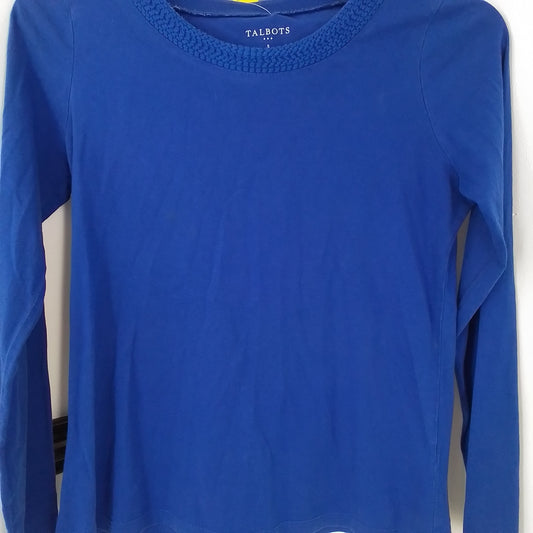 TALBOTS Women's Blue Cotton Long Sleeve Shirt, Size S