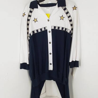 Women's Cotton Suit (3x) white, dark blue, and gold