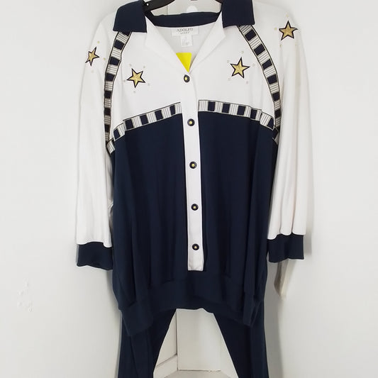 Women's Cotton Suit (3x) white, dark blue, and gold