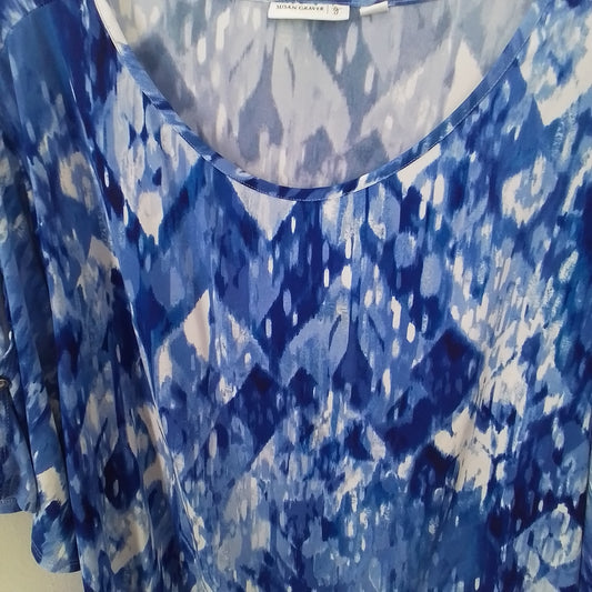 Women's Cotton Blouse - Aqua, Blue, White (3x)