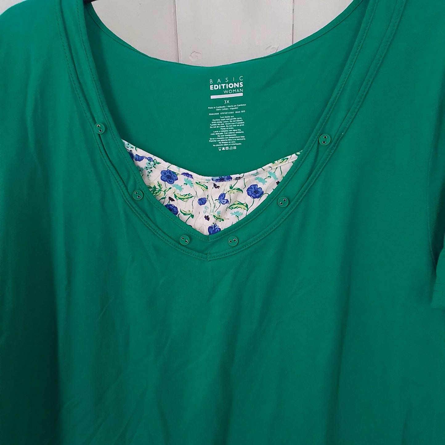 Basic Editions Women's Green Cotton Shirt 3X
