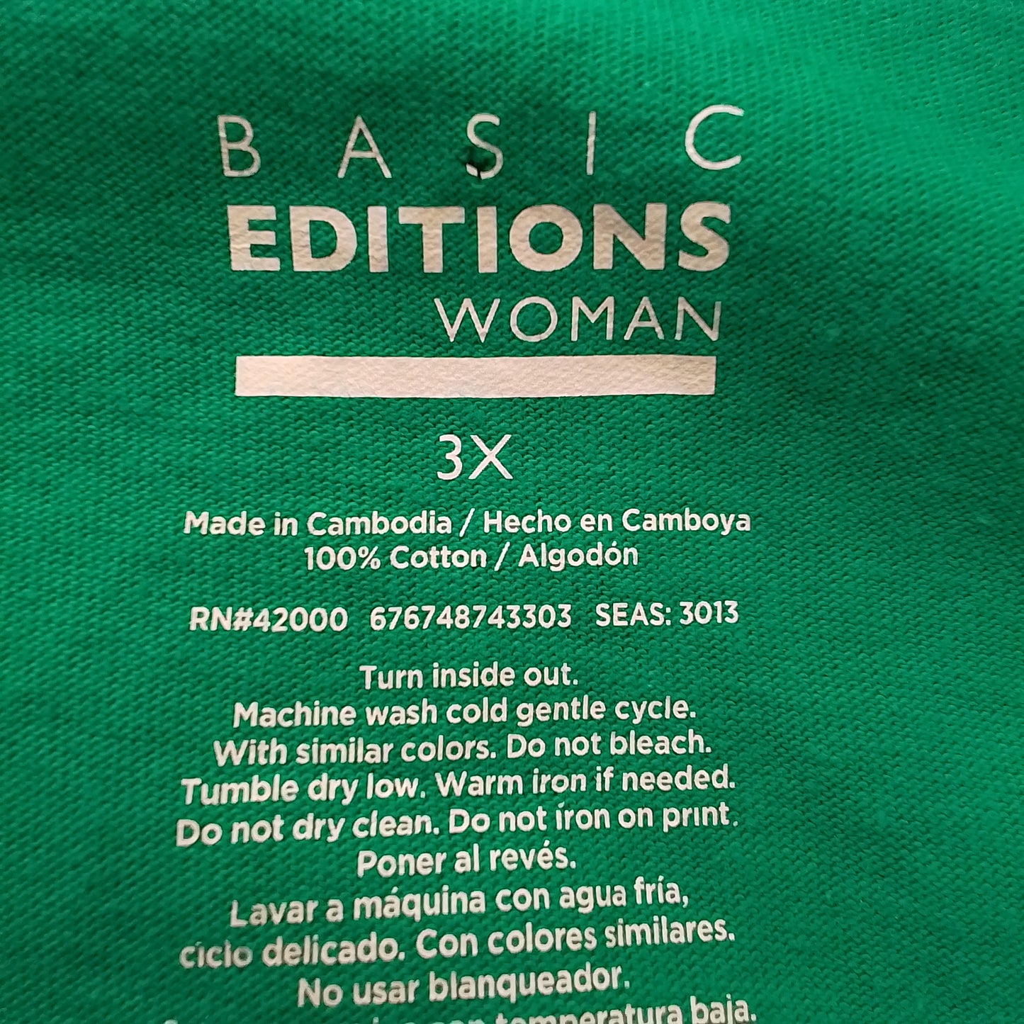 Basic Editions Women's Green Cotton Shirt 3X