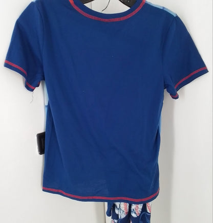 Kids 3-piece Blue Polyester Pajamas: shirt, pants, & shorts- Sizes L/10/12