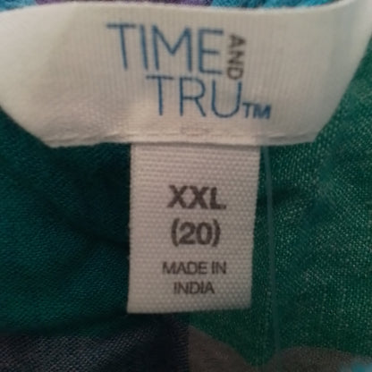 TIME AND TRU Women's Shirt XXL - Purple, Teal, Pink, Green