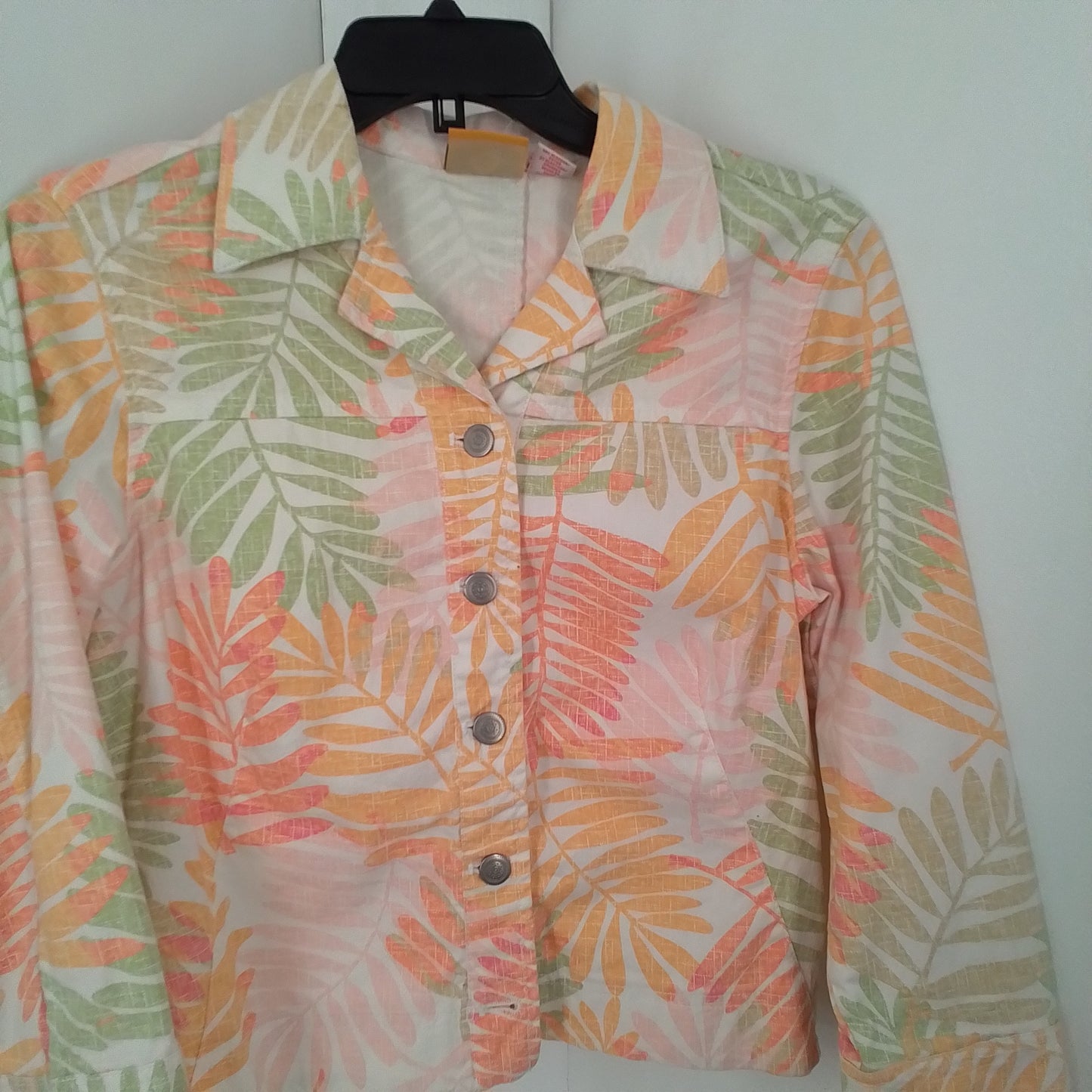 Ruby Rd Women's Cotton Jacket - Size 8 - White, Orange, Green, Salmon, Brown