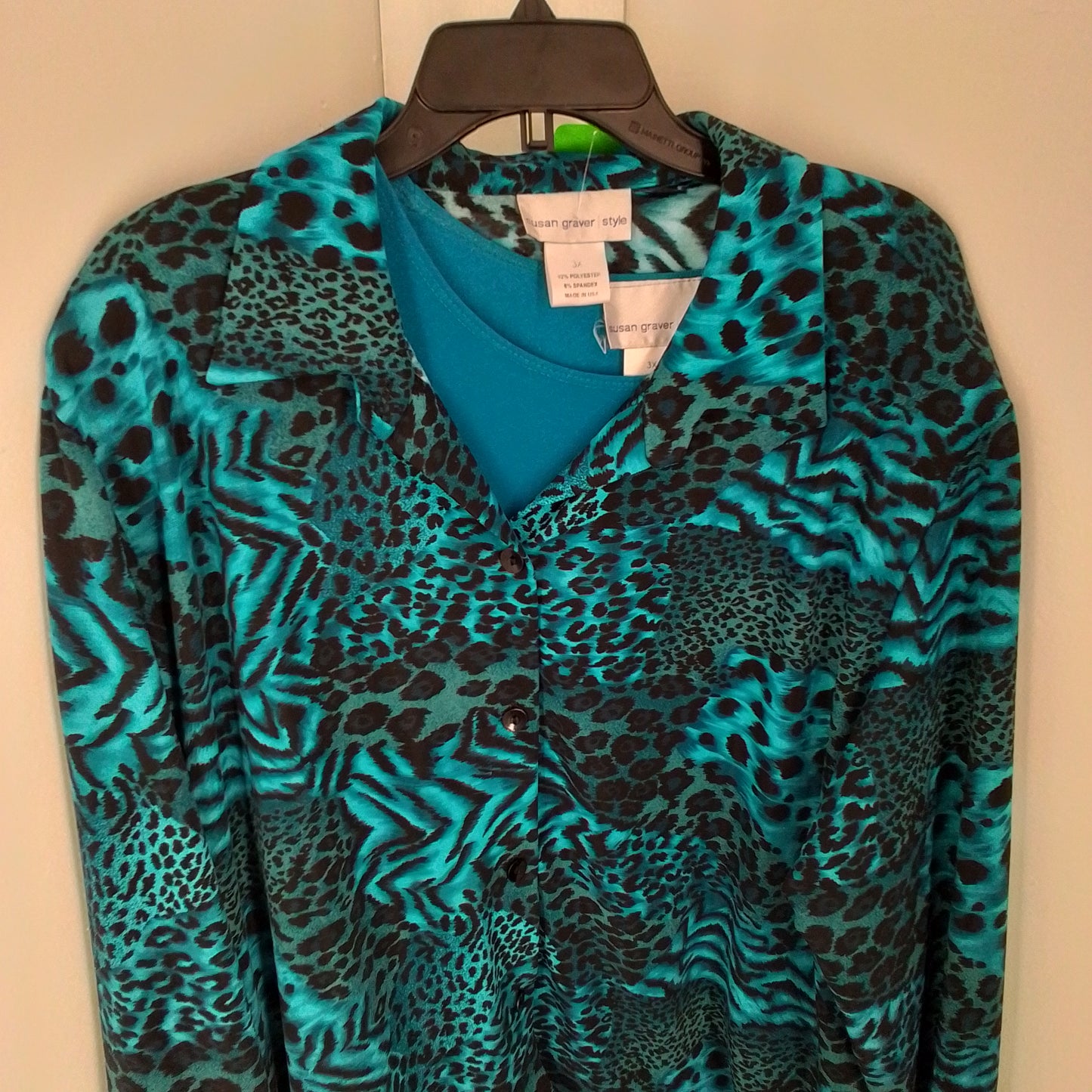 Women's 2-piece Polyester Blouse and Tank - Blue, Aqua, Black (3x)