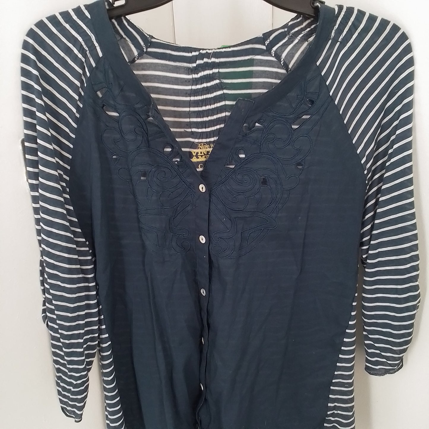 Women's Rayon Blouse - Blue/White, Size M
