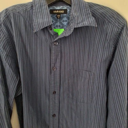 Men's Blue/Grey Cotton Button Up Shirt - Size M