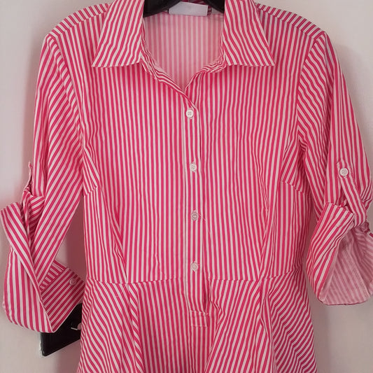 New York & Company Women's Blouse - Pink/White, Size M, Cotton