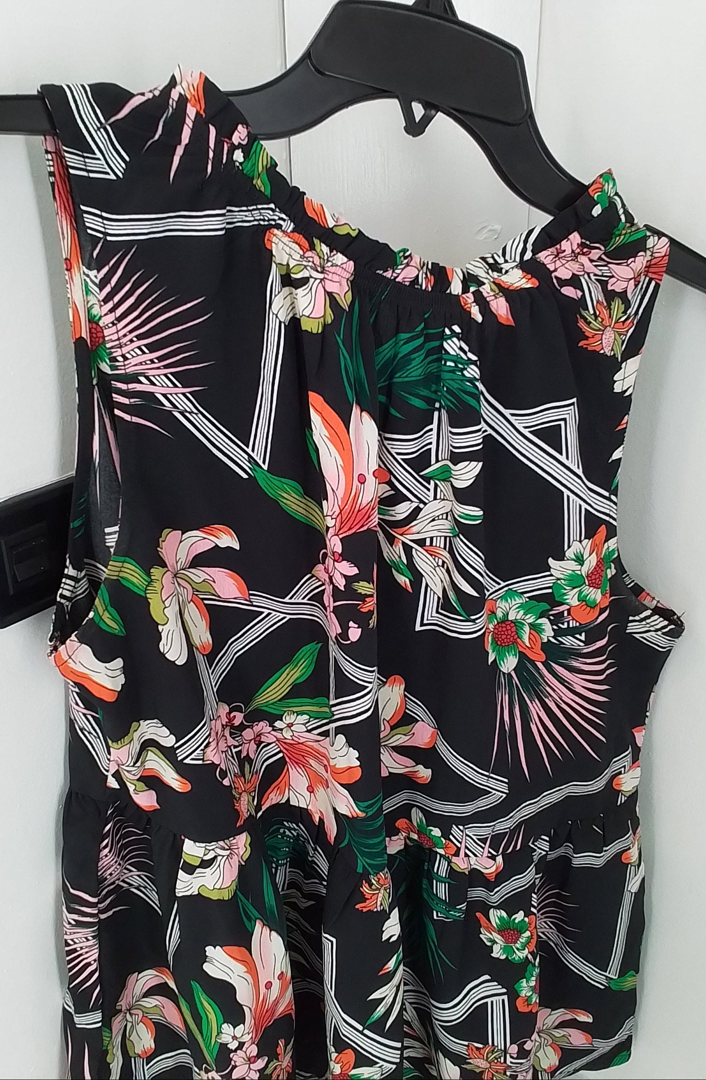 Women's Polyester Blouse - M - Black/Salmon/Green/Floral