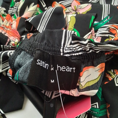 Women's Polyester Blouse - M - Black/Salmon/Green/Floral