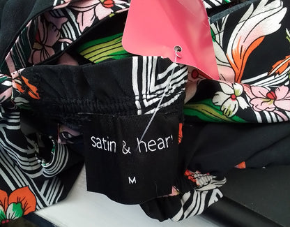 Women's Polyester Blouse - M - Black/Salmon/Green/Floral