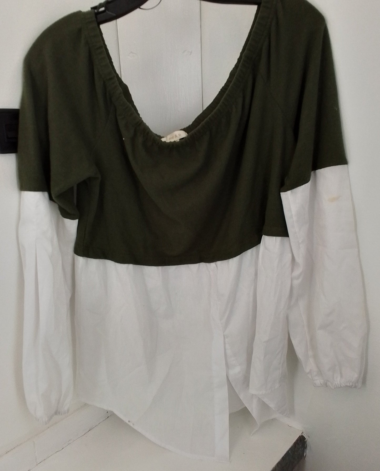 Women's Blouse - Green/White, Size S, Polyester