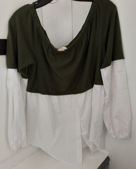 Women's Blouse - Green/White, Size S, Polyester