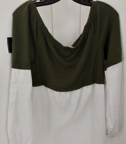 Women's Blouse - Green/White, Size S, Polyester