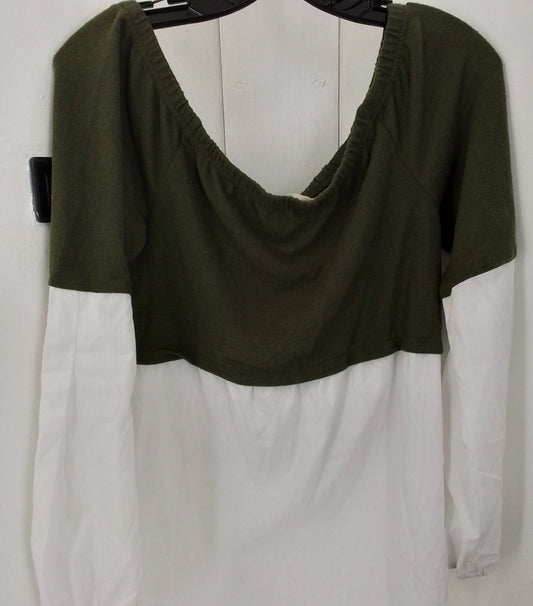 Women's Blouse - Green/White, Size S, Polyester