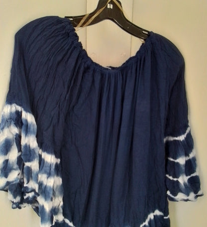 Women's Rayon Blouse - Blue/White, Size M