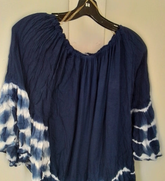 Women's Rayon Blouse - Blue/White, Size M