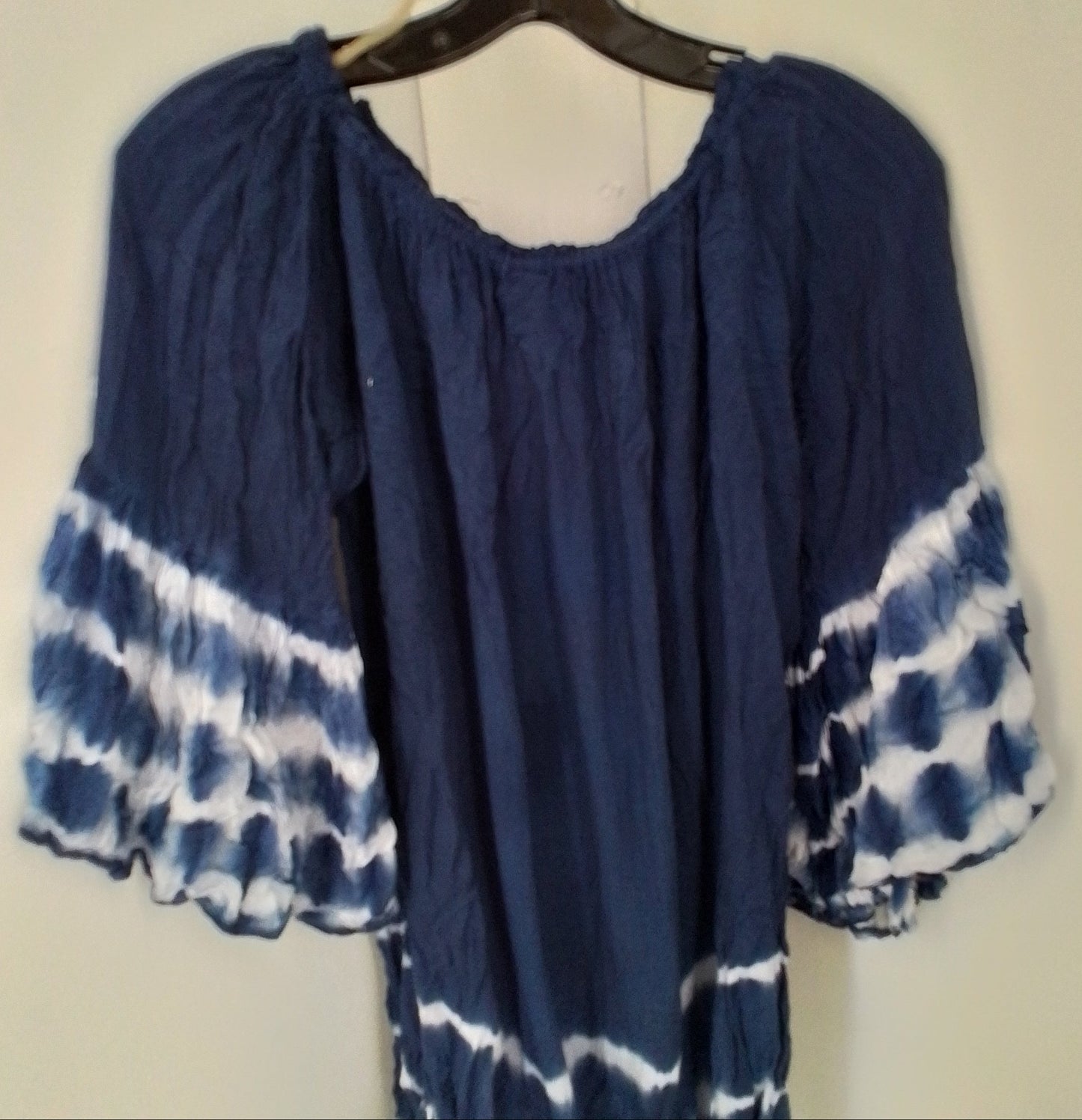 Women's Rayon Blouse - Blue/White, Size M