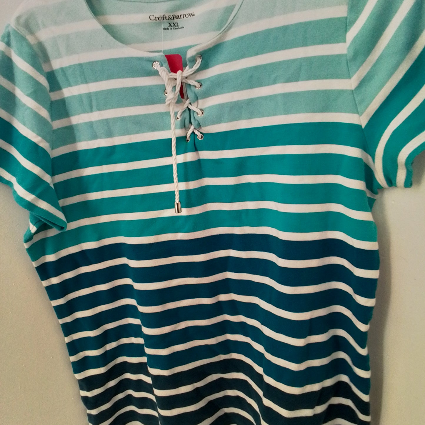 Croft & Borrow Women's Cotton Shirt XL Aqua/Blue/White