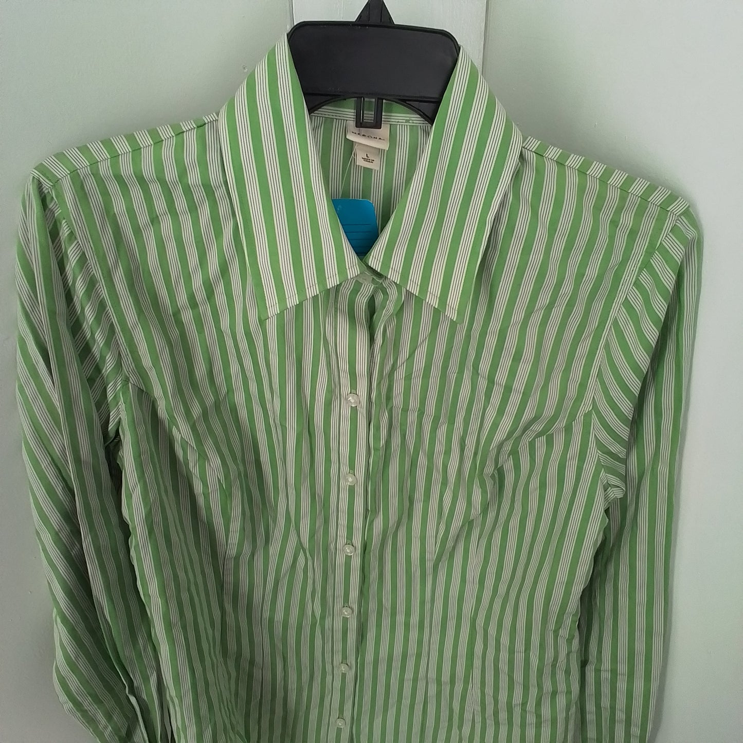 Merona women's Blouse L White/Green Cotton