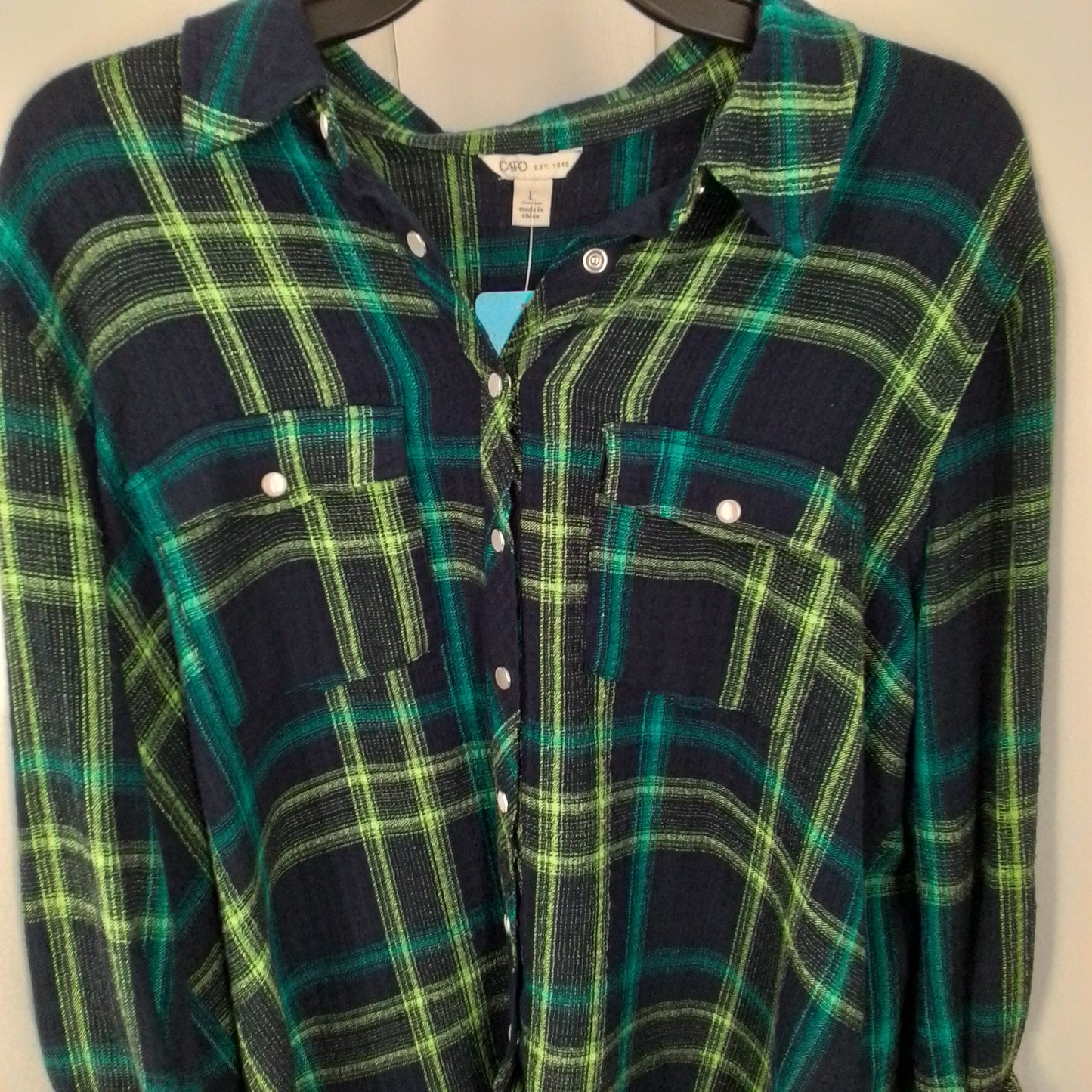 Cato Women's Green Blue Flannel Button Up Shirt - Size L