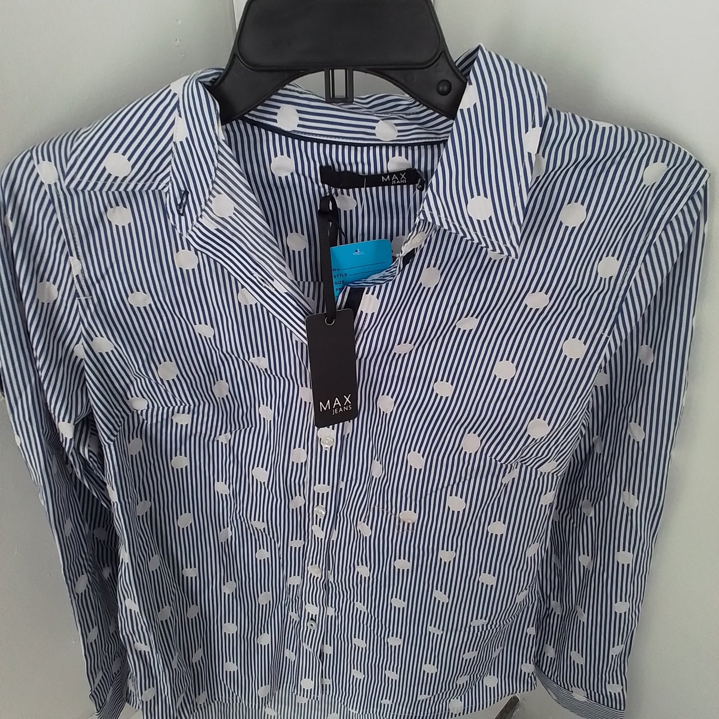 Women's Button Up Shirt - Size S - White/Blue - Cotton