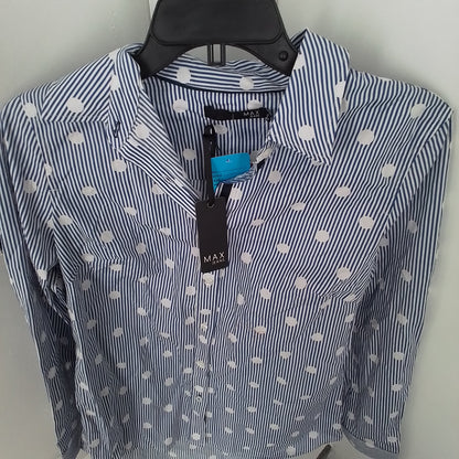 Women's Button Up Shirt - Size S - White/Blue - Cotton