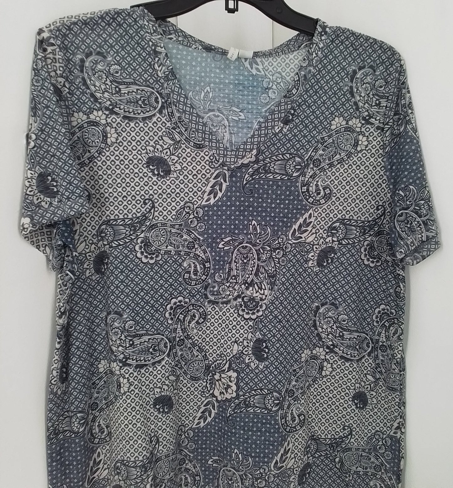 Cato Women's Blouse L Blue White Floral Cotton Polyester