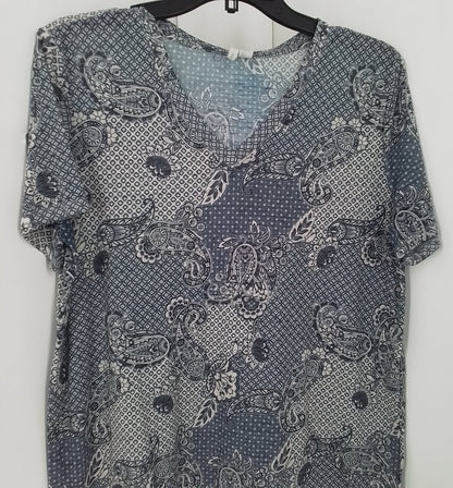 Cato Women's Blouse L Blue White Floral Cotton Polyester